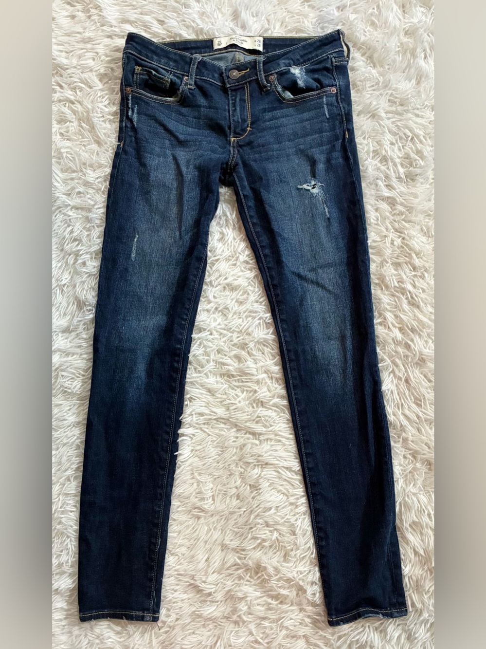 Vintage Y2K Abercrombie & Fitch Low Rise Distressed Skinny Jeans 2 Short 26 2S
